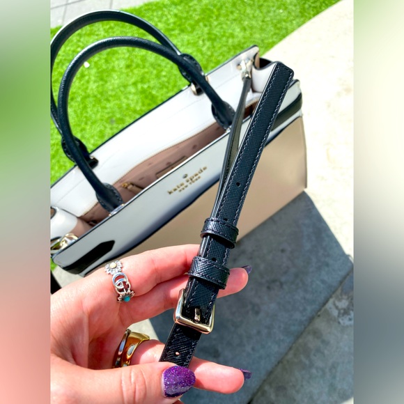 Kate Spade Silver Logo Leather Beige Black & White Tote Crossbody Satchel - Picture 12 of 16